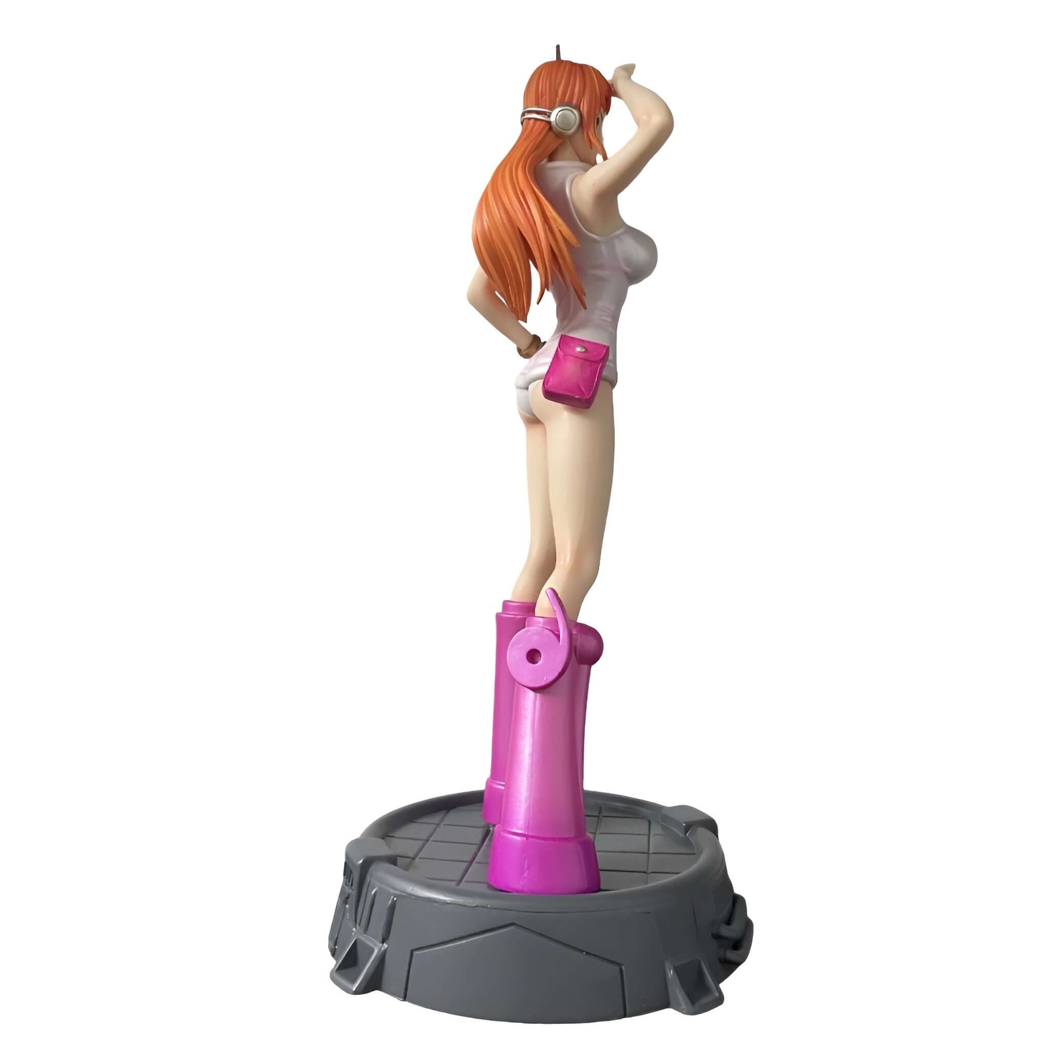 One Piece Egghead Island Nami Action Figure standing tall in pink boots with detailed design
