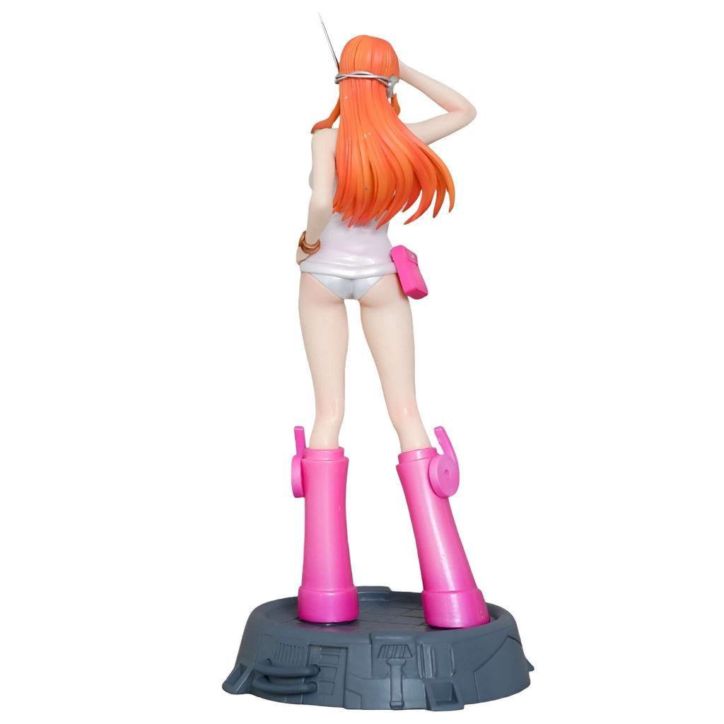 One Piece Egghead Island Nami Action Figure standing tall in pink boots with detailed design