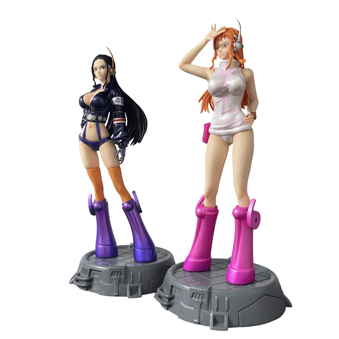 One Piece Egghead Island Nami Action Figure standing tall in pink boots with detailed design